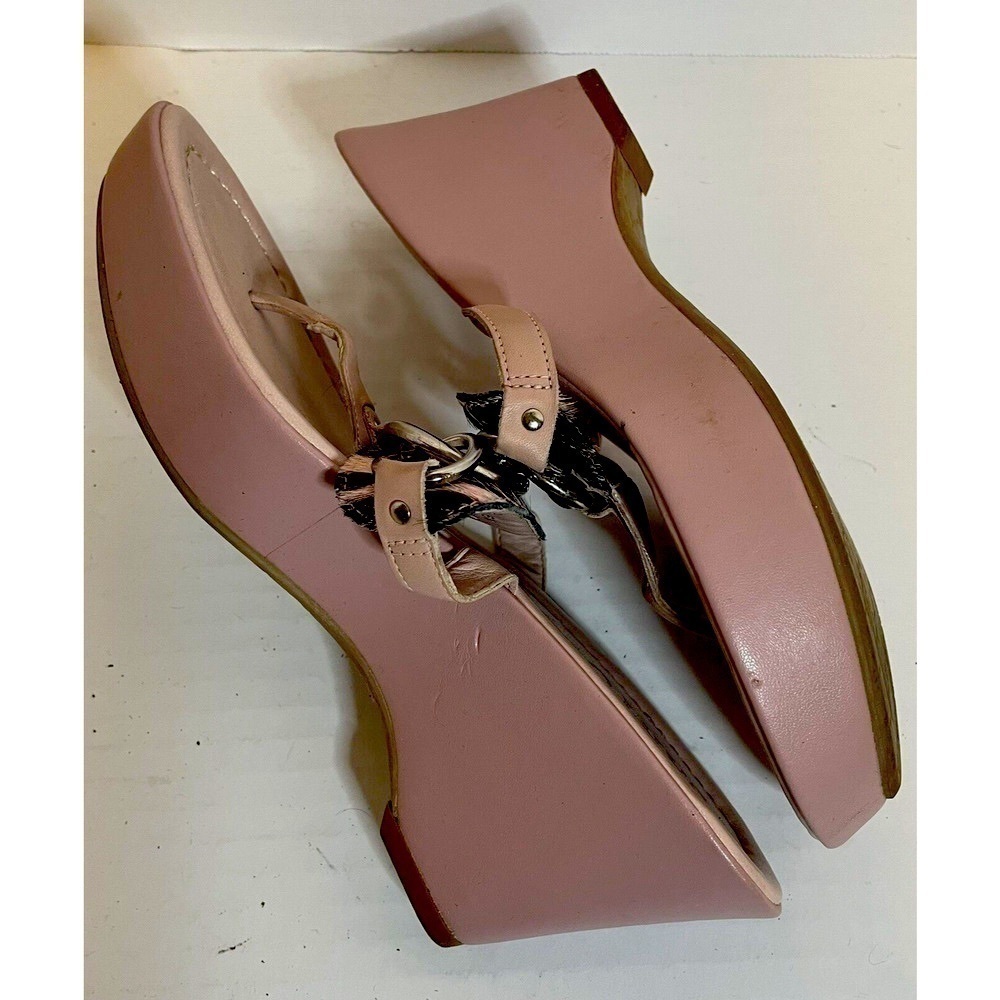 Franco Sarto Gitana Leather Wedge Sandal Pink 6M Animal Print Accent.